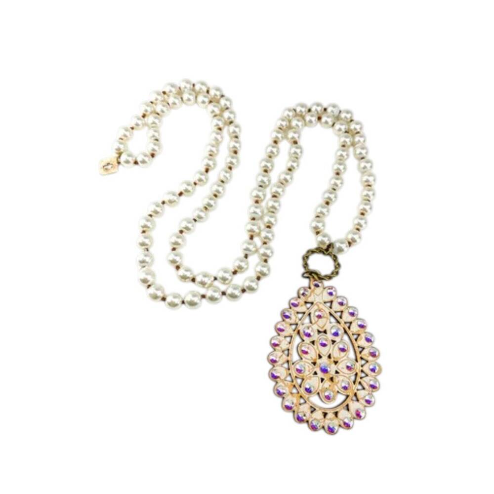 NEW PINK PANACHE women's santa fe teardrop pearl necklace in gold
